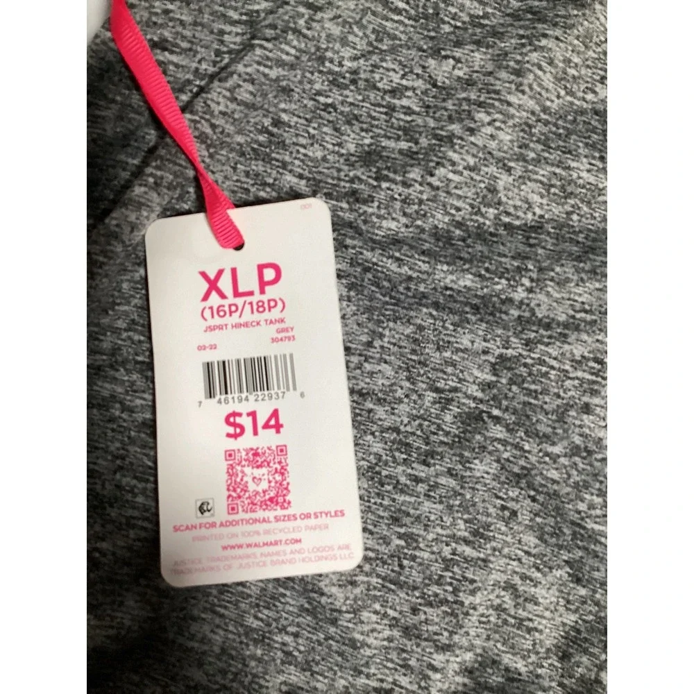 Justice XLP (16P/18P) Girls' Active Hi-Neck Tank Top, Gray Heather‎ Sleeveless